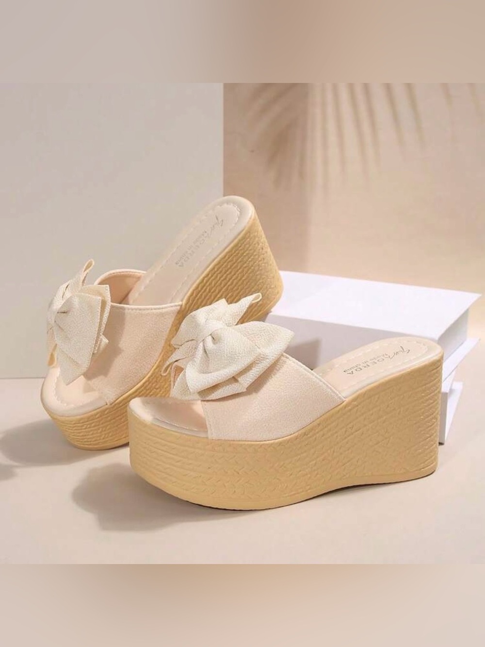 Cream Bow Espadrille Wedge Slide Size 35